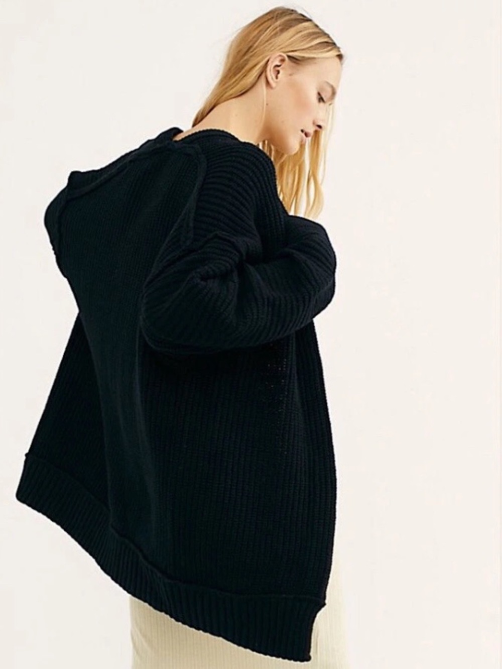 Free People Black Cozy Open-Front Black Ribbed Cardigan Sweater Size S - Picture 6 of 13